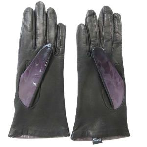 PRADA グローブ 五本指 パテント レザー 7 Sサイズ相当 グラデーションカラー パープル ブラック IBO24