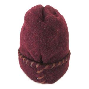 PRADA 美品 ニット キャップ レザー ウール  防寒 XL ワインレッド イタリア製 国内正規 IBO24