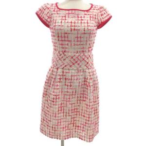 ワンピース 半袖 ひざ丈スカート ミディ丈 ウエストベルト付き バックファスナー コットン 36 Sサイズ相当 赤 レッド