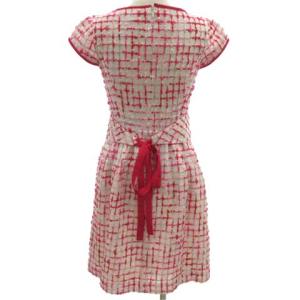 M'S GRACY ワンピース 半袖 ひざ丈スカート ミディ丈 ウエストベルト付き バックファスナー コットン 36 Sサイズ相当 赤 レッド