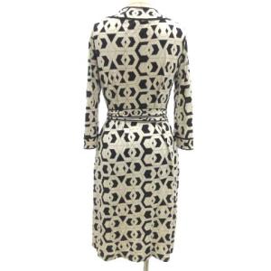 DIANE von FURSTENBERG ワンピース 総柄 長袖 ロングスカート シルク100％ ウエストベルト フォーマル 2 ホワイト