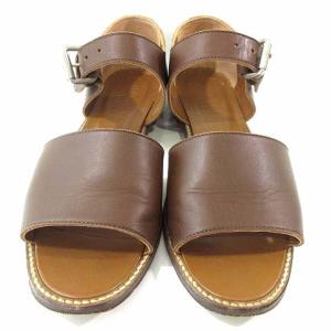 MARGARET HOWELL アンクルストラップサンダル フラット オープントゥ レザー 24cm 茶 ブラウン IBO24