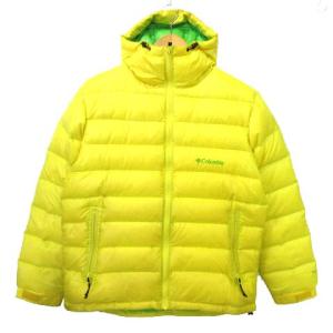 ダウンジャケット フード付き 中綿 フェザー ワンポイント 刺繍 アウトドア 登山 キャンプ 防寒  M イエロー 国内正規