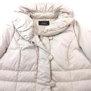 Leilian ダウン コート ロング丈 Aライン 中綿 フェザー 毛皮 フロントファスナー 防寒  フォーマル 9 Mサイズ相当 ベージュ