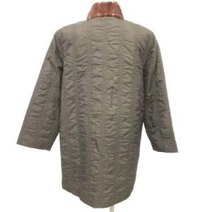 Leilian ダウンジャケット 毛皮 ファー ミンク 刺繍ライン 13号 カーキ