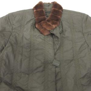 Leilian ダウンジャケット 毛皮 ファー ミンク 刺繍ライン 13号 カーキ