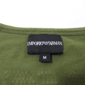 EMPORIO ARMANI Tシャツ ラインストーン 半袖 カットソー Vネック ワッペン グリーン M コットン