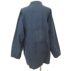 LEONARD SPORT デニム ステンカラーコート ジャケット 裏地無し ジップアップ ロゴ 花柄 ワンポイント ブルー系