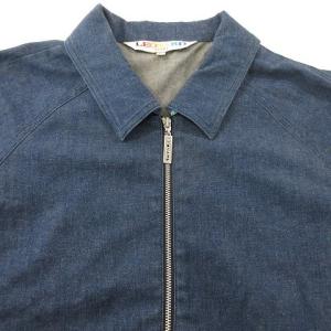 LEONARD SPORT デニム ステンカラーコート ジャケット 裏地無し ジップアップ ロゴ 花柄 ワンポイント ブルー系