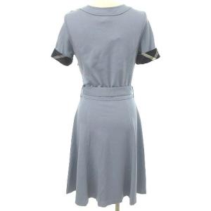 BLUE LABEL CRESTBRIDGE タグ付き ワンピース ひざ丈 55J43-118-22 裏地チェック フレア ベルト付き 半袖 36 青 ブルー