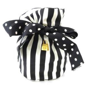 巾着 ポーチ ストライプ ゴールドチャーム ドット リボン ホワイト ブラック