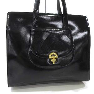 CELINE ヴィンテージ ショルダーバッグ パテント レザー 肩掛け スクエアバッグ バックル オールド イタリア製 黒 ブラック