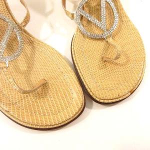 VALENTINO GARAVANI トングサンダル ヒール ロゴワーク ビジュー バックストラップ 37 23cm相当 ベージュ