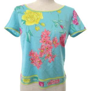 LEONARD Fashion カットソー 半袖 Tシャツ 花柄 フラワープリント トップス M 水色 ライトブルー ZER1