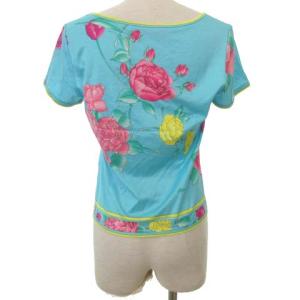 LEONARD Fashion カットソー 半袖 Tシャツ 花柄 フラワープリント トップス M 水色 ライトブルー ZER1