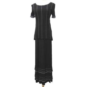 セットアップ カットソー ロングスカート 刺繍 ココマークボタン ストレッチ M ブラック