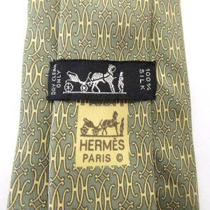 HERMES H総柄 ネクタイ シルク レギュラータイ ビジネス フォーマル フランス製 グリーン IBO25