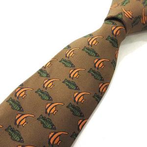 ネクタイ シルク レギュラータイ 魚柄 フォーマル フランス製 ブラウン IBO25