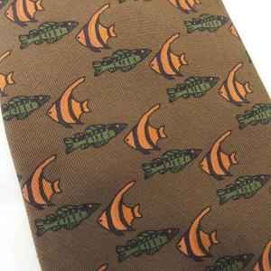 HERMES ネクタイ シルク レギュラータイ 魚柄 フォーマル フランス製 ブラウン IBO25