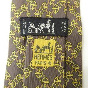 HERMES ビット柄 ネクタイ シルク レギュラータイ ビジネス フォーマル フランス製 ベージュ系 IBO25