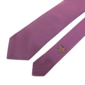 HERMES ジャガード ネクタイ レギュラータイ 総柄 シルク100% スーツ ビジネス フォーマル 赤 レッド 紺 ネイビー フランス製