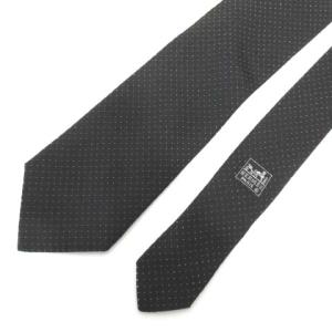 HERMES ジャガード ネクタイ レギュラータイ シルク ドット柄 ブラック フランス製 IBO25