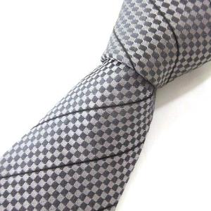 ジャガード ネクタイ グレー ダービータイ レギュラー チェック ロゴ刺繍 シルク100％ グレー