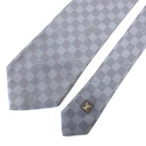 LOUIS VUITTON ジャガード ネクタイ レギュラータイ チェック柄 ボックスロゴ シルク100% グレー イタリア製
