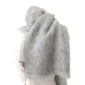 EPOCA タグ付 モヘヤ 大判ストール マフラー フリンジ 裏地付き シルク混 グレー