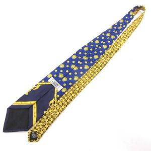 GIANNI VERSACE 美品 メデューサ ワイド ネクタイ ストレート 総柄 シルク100％ 青 ブルー 黄色 イエロー IBO25