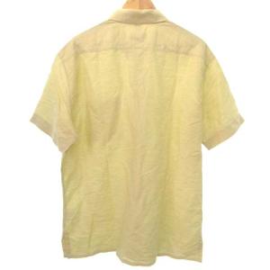 HERMES シャツ 半袖 ボタンダウン H刺繍 薄手 胸ポケット リネン コットン混  43 イエロー