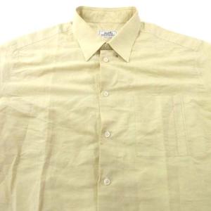 HERMES シャツ 半袖 ボタンダウン H刺繍 薄手 胸ポケット リネン コットン混  43 イエロー