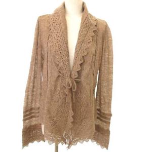 カーディガン 薄手 透け感 レース リボン アルパカ L 茶
