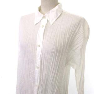 ISSEY MIYAKE 美品 ハート 20ss 長袖 シャツ ブラウス 薄手 プリーツ レギュラーカラー スリット ボタン  フォーマル 2 Mサイズ相当