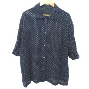 美品 ハート 19ss 半袖 シャツ 薄手 ドット 水玉 レギュラーカラー ボタン  カジュアル 2 Mサイズ相当 紺 ネイビー
