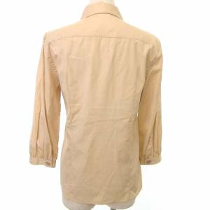 PRADA 長袖 シャツ ブラウス 袖タック ラウンド型 フロントボタン 無地 コットン100％ ベージュ