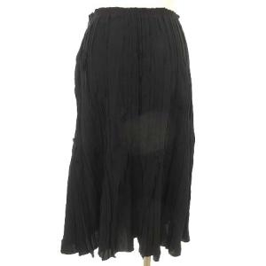 PRADA ランダムプリーツスカート フレア サイドファスナー 無地 レーヨン100％ 42 ブラック