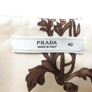 PRADA 美品 ボックスプリーツ スカート ひざ丈 フレアー 花柄 国内正規 シルク 40 M ベージュ IBO25