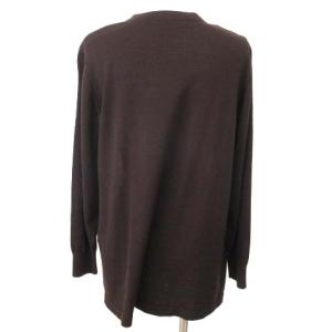 LEONARD ニット カーディガン シルク切替 プリント ウール M 茶 ブラウン IBO25