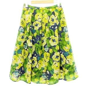 SYBILLA スカート ミモレ ロング丈 ウール フラワープリント フレア Aライン L ネイビー イエローIBO25