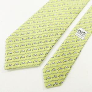 HERMES 美品 ネクタイ レギュラータイ 総柄 シルク100％ フォーマル イエロー