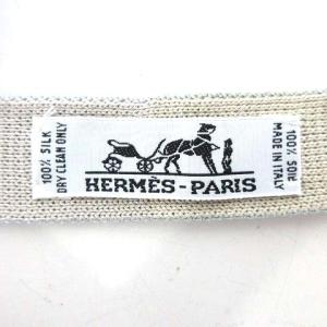 HERMES 美品 ニットタイ ネクタイ ビジネス Hロゴ シルク アイスブルー グリーン ベージュ