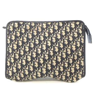 Christian Dior ヴィンテージ セカンドバッグ トロッター柄 ネイビー ベージュ