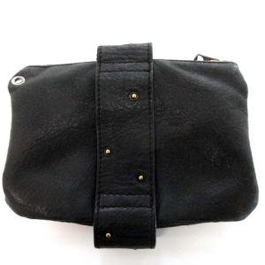 DIESEL スタッズ レザー ポーチ ウエストバッグ ウォレット ベルト通し付き 3ポケット 多収納 ラムレザー ブラック