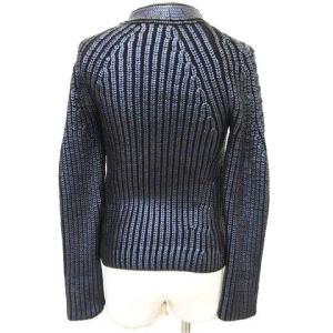 EMPORIO ARMANI ニット ライダース ジャケット モックネック 光沢 フロントダブルファスナー ボタンポケット ネイビー