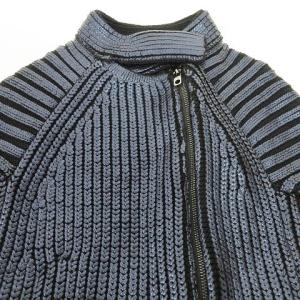 EMPORIO ARMANI ニット ライダース ジャケット モックネック 光沢 フロントダブルファスナー ボタンポケット ネイビー