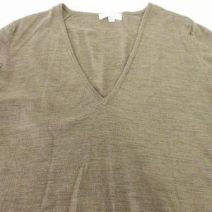 JOHN SMEDLEY ニット 長袖 カットソー Vネック ウール100％ 薄手  カジュアル S 無地 ブラウン