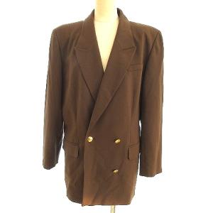 LEONARD SPORT 美品 90s ジャケット ブレザー ダブル ストレッチ 裏地虎柄 金ボタン ウール L 茶 ブラウン IBO26