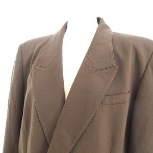 LEONARD SPORT 美品 90s ジャケット ブレザー ダブル ストレッチ 裏地虎柄 金ボタン ウール L 茶 ブラウン IBO26