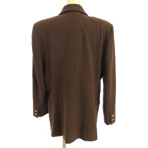 LEONARD SPORT 美品 90s ジャケット ブレザー ダブル ストレッチ 裏地虎柄 金ボタン ウール L 茶 ブラウン IBO26